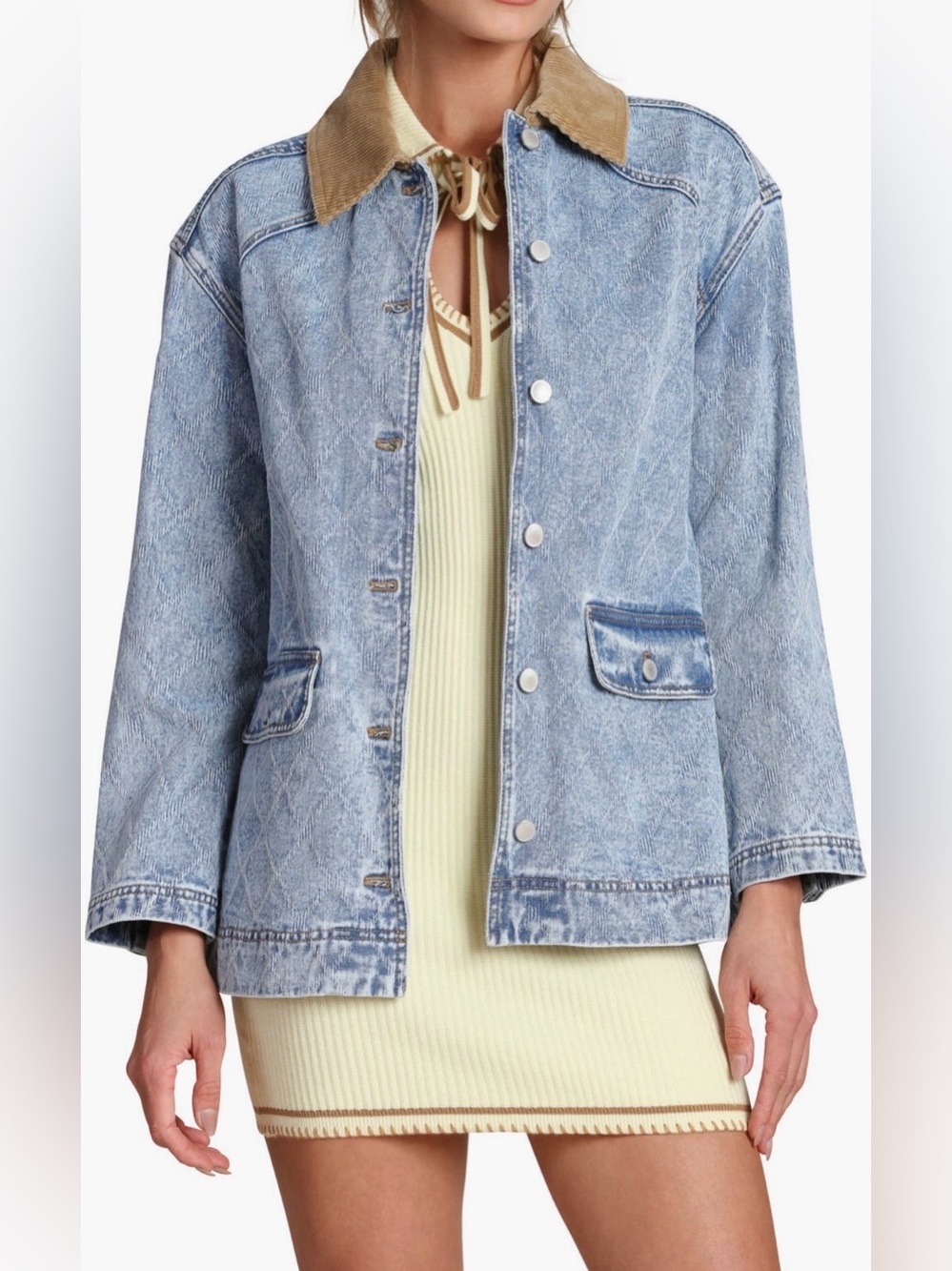 Avec Les Filles Diamond Quilted Denim Barn Jacket